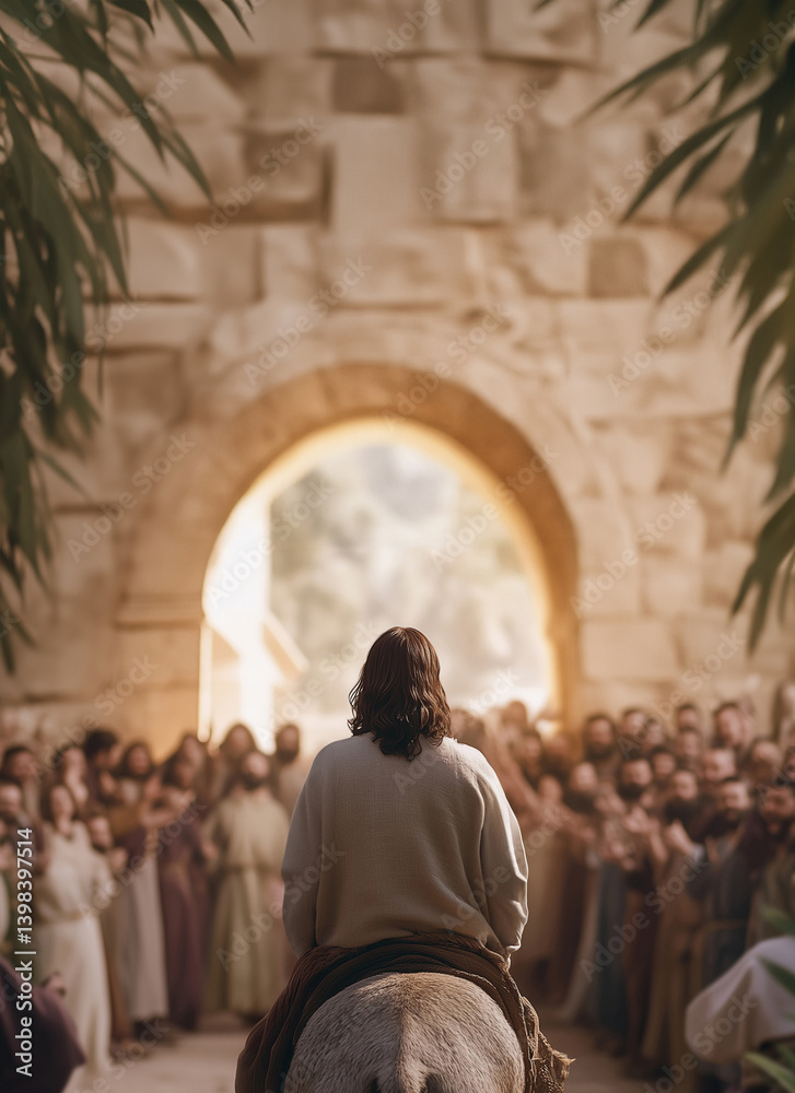 Jesus on Palm Sunday, Triumphal Entry into Jerusalem, on a donkey ...