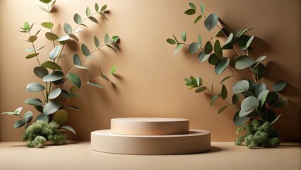 Aufkleber - Serene Minimalist Product Display with Elegant Greenery and Neutral Tones