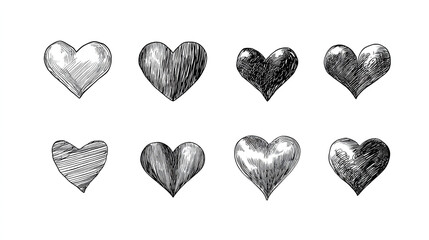 Poster - Heart sketch drawing set valentine's day love symbol hand drawn illustration graphic design element vector art