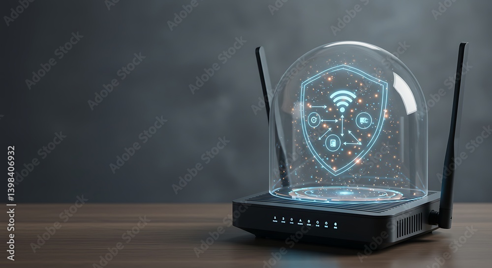 Secured Wifi Router Networking with Shield Icon Under Dome Stock ...