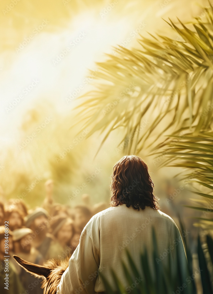 Jesus on Palm Sunday, Triumphal Entry into Jerusalem, on a donkey ...