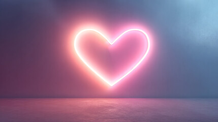 Poster - Pink neon heart glowing love valentines day background romantic light effect modern abstract design concept