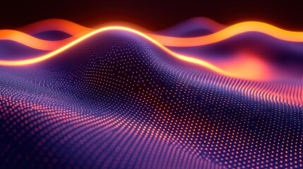 Poster - Abstract Digital Landscape: Glowing Waves of Data
