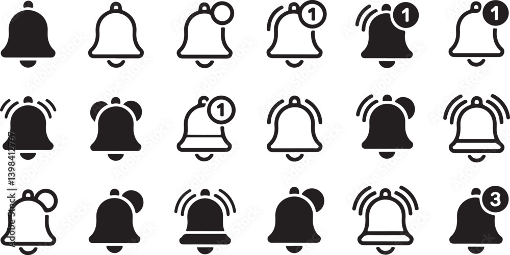 Notification Bell Pdf Set of Notification Bell Icons for Alerts, Sound, and Communication ...