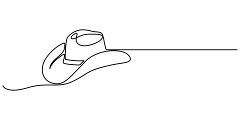 Poster - Cowboy hat continuous one line drawing vector illustration. Premium vector, Continuous cowboy hat one line drawing minimalism design isolated on white background, Editable outline pro concept.