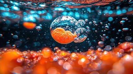 Poster - Abstract Underwater Bubblescape: A Symphony of Orange and Teal
