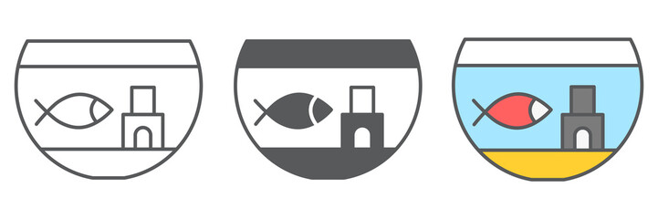 Poster - Aquarium icon collection, pet and fishbowl, fish in aquarium vector icon set, vector graphics, editable stroke outline sign, eps 10