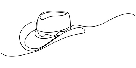 Poster - Cowboy hat continuous one line drawing vector illustration. Premium vector, Continuous cowboy hat one line drawing minimalism design isolated on white background, Editable outline pro concept.