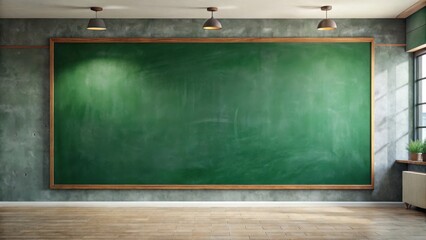 Aufkleber - Large Empty Chalkboard in a Room with Wooden Floor and Industrial Design