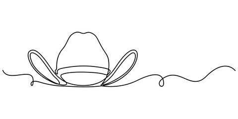 Poster - Cowboy hat continuous one line drawing vector illustration. Premium vector, Continuous cowboy hat one line drawing minimalism design isolated on white background, Editable outline pro concept.