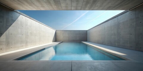 Aufkleber - Serene Minimalist Concrete Pool Encased by High Walls Under a Clear Sky