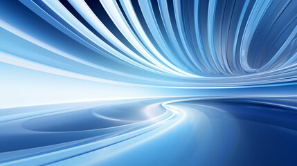 Fototapete - Professional live broadcast background with white base and glowing blue swirl, ideal for tech presentations.

