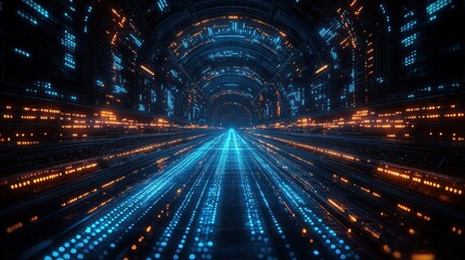 Poster - Digital Tunnel: A Journey Through Neon Lights and Binary Code