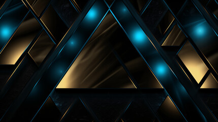 Leinwandbilder - Triangular gradient texture with black, cyan, and gold glow, perfect for futuristic, luxury high-tech displays.

