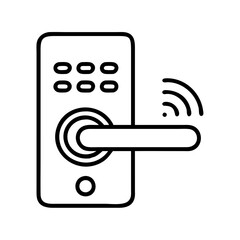 Poster - Smart door lock with keypad and handle for home security and access control system outline