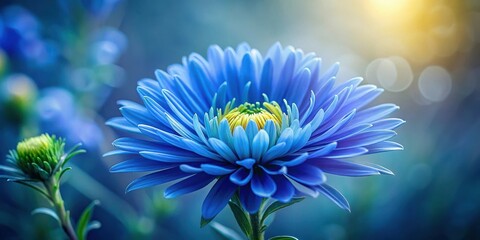 Aufkleber - A vibrant blue flower blossoms, its petals radiating outwards, capturing the sunlight's gentle embrace in a serene garden setting