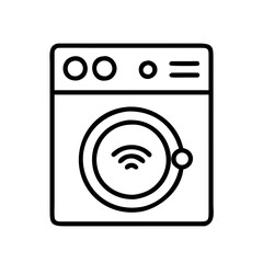 Poster - Smart washing machine icon vector illustration of laundry appliance with wifi symbol design