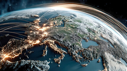 Poster - Glowing digital map representing global data and communication networks across the continent