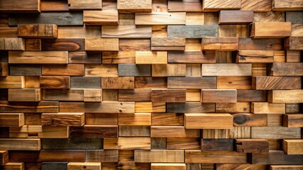 Aufkleber - Rustic Wooden Block Wall Texture A Detailed Image of Interlocking Reclaimed Wood Pieces in Varied Shades and Sizes