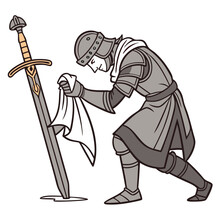 Medieval Knight Bowing with Sword Detailed Vector Art Illustration