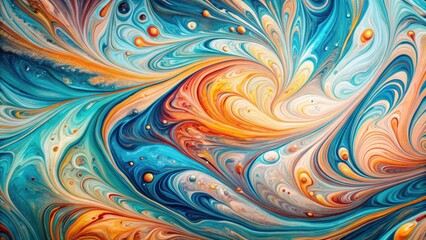 Aufkleber - Abstract Swirling Fluid Art A Symphony of Hues and Textures in Vibrant Orange, Teal, and White