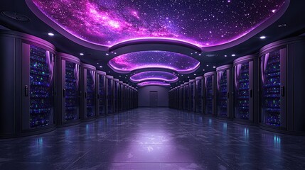 Poster - Cosmic Data Center: A Futuristic Server Room with a Starry Night Ceiling