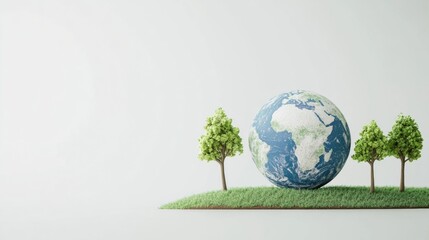 Aufkleber - Minimal earth outline with miniature trees showcases eco-conscious design in serene setting