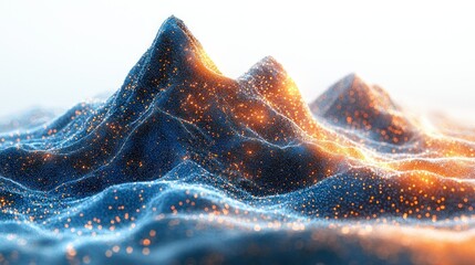Poster - Glowing Particle Mountain Range: Digital Art Landscape