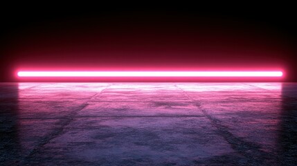 Poster - Pink Neon Light Beam on Dark Concrete Floor: Futuristic Cyberpunk Vibe