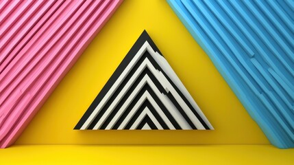Poster - Abstract Geometric Triangle Design with Pink, Blue and Yellow Background