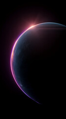 Aufkleber - Planet's edge with sunrise glow, dark space background, showcasing vibrant purple and pink light, representing cosmic beauty, mystery, and exploration