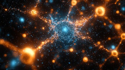Poster - Cosmic Network: A Symphony of Orange and Blue Nebulae