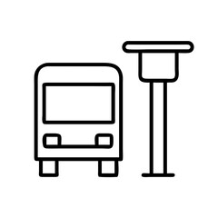 Poster - Bus stop transportation public transport city urban travel road sign line drawing vector graphic icon