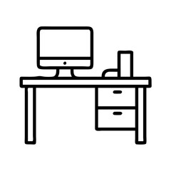 Poster - Desk computer workstation office setup home office furniture study table workspace icon vector