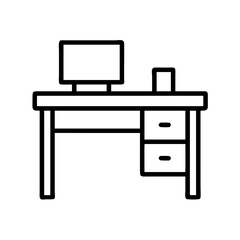 Poster - Office desk with computer and drawers vector icon workstation furniture workspace study table outline design