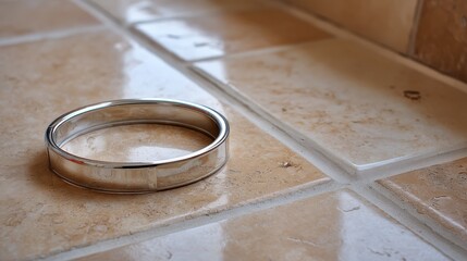 Aufkleber - Sleek silver bangle rests on a smooth ceramic tile, highlighting its handcrafted detail and minimalist design under soft reflective light