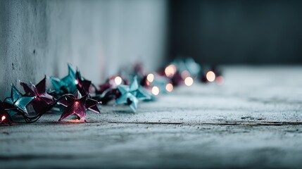 Aufkleber - A close-up view reveals scattered star-shaped lights in teal and purple hues glowing softly against a smooth gradient backdrop, creating an enchanting atmosphere