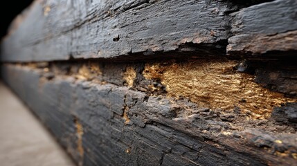 Poster - Rustic aged wooden planks display detailed grain and warm golden highlights, creating a cozy ambiance with noticeable texture and depth for design inspiration