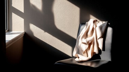 Aufkleber - Soft cashmere wrap rests gracefully on a sleek leather chair, with woven fibers beautifully highlighted by directional light on a moody background