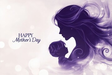 Wall Mural - silhouette of mother holding child with happy mother's day message