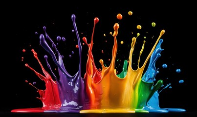 Poster - A burst of color as multicolored paint splashes and mixes in a dynamic display against black.