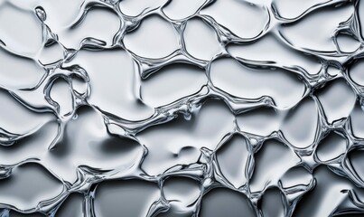 Poster - Silver metallic interconnected cells create an elegant abstract background with a glossy, fluid look.