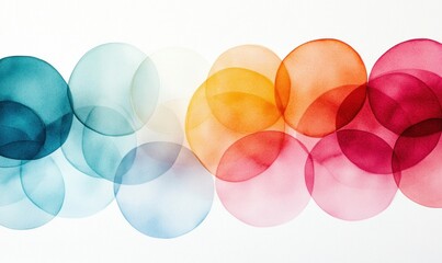 Poster - Abstract watercolor circles create a gradient effect, blending blues, oranges, and pinks on white.