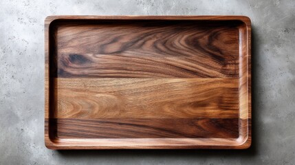 Aufkleber - Sleek wooden tray rests empty on a charcoal tabletop, showcasing natural grain and clean lines. Ideal for arranging objects or presenting text in a stylish manner