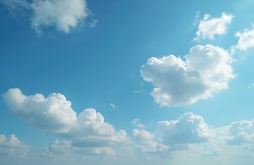 Aufkleber - Blue sky with puffy white clouds. Scenic sky background for weather, climate, nature tech, cloud computing, data storage, cloud services, ecological protection. Clear sunny day.