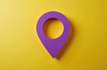 Aufkleber - Purple location pin on yellow paper background. Digital marker, navigation, travel concept. Modern flat design, minimalist illustration for business, technology, websites.