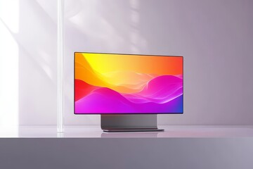 Aufkleber - Colorful abstract display with waves on a sleek metallic base against a soft gradient background