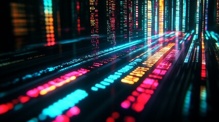 Poster - Abstract Data Stream: Glowing Lines and Colorful Code Flowing Through Digital Space
