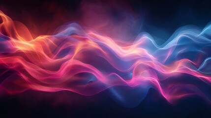 Poster - Abstract Digital Waveform With Glowing Red And Blue Particles Over A Dark Background Creating A Dynamic Energy Visual