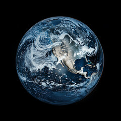 the planet earth as seen from space, the scene is isolated on a black background.